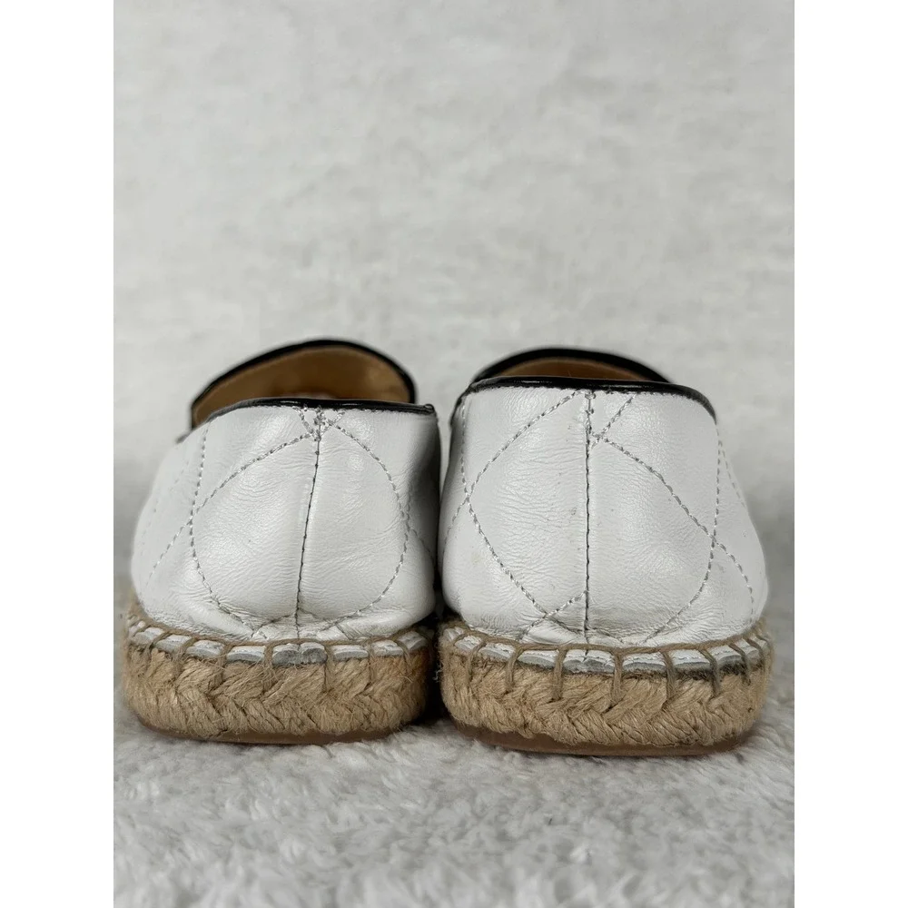 Talbots Espadrilles Women 6.5‎ White Black Quilted Leather Cap Toe Flats